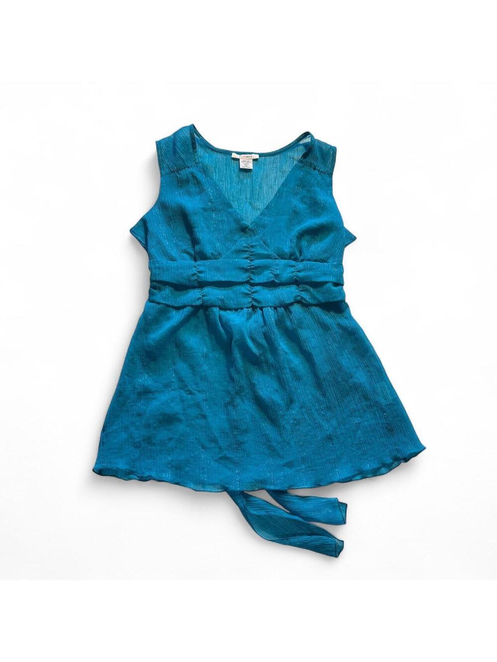 Sheer Sparkly Sleeveless Blouse Tie Back Detail Y2K Mermaid Core